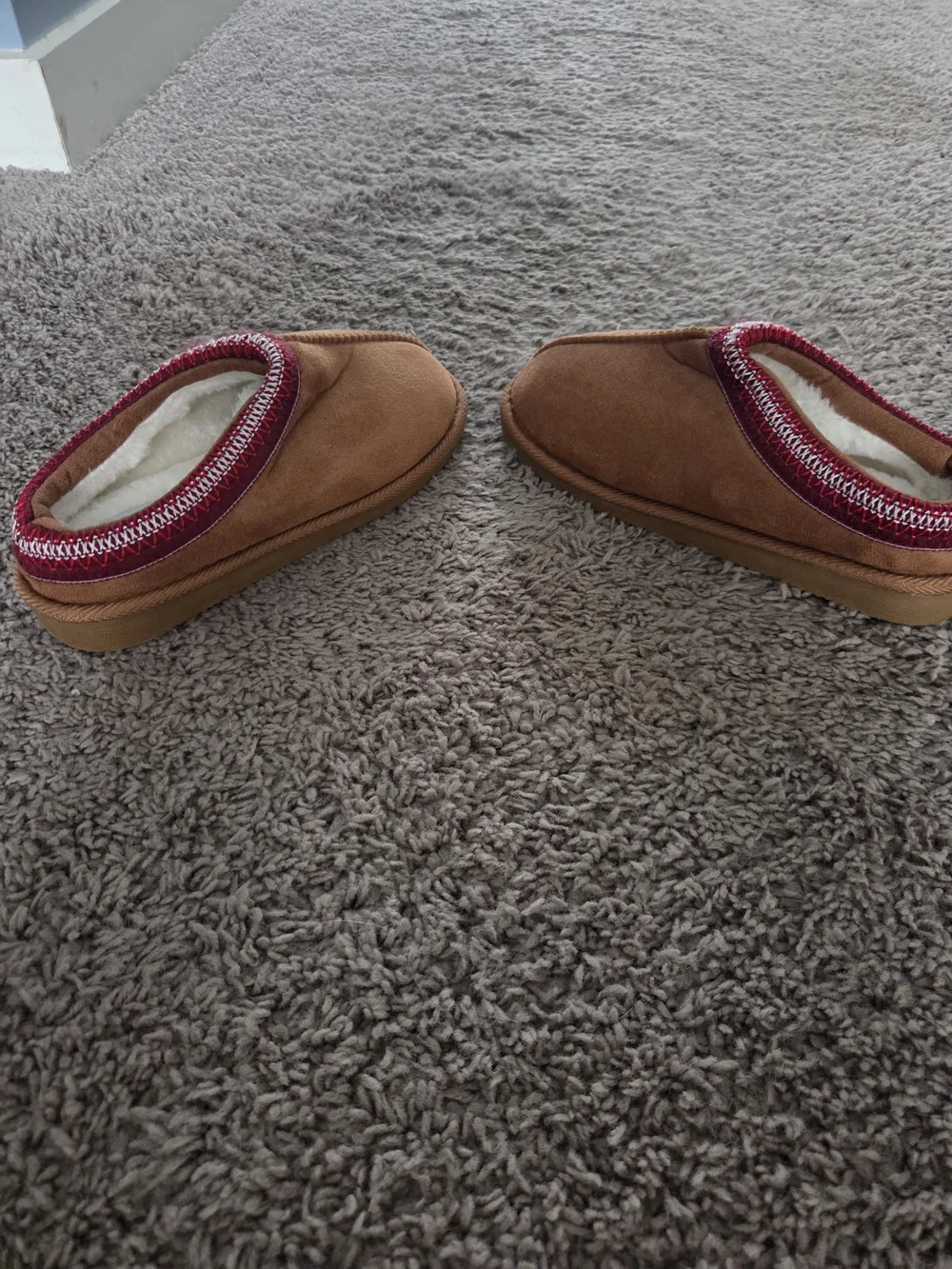Katydid Kids Tan Moccasin Slippers with Red Trim